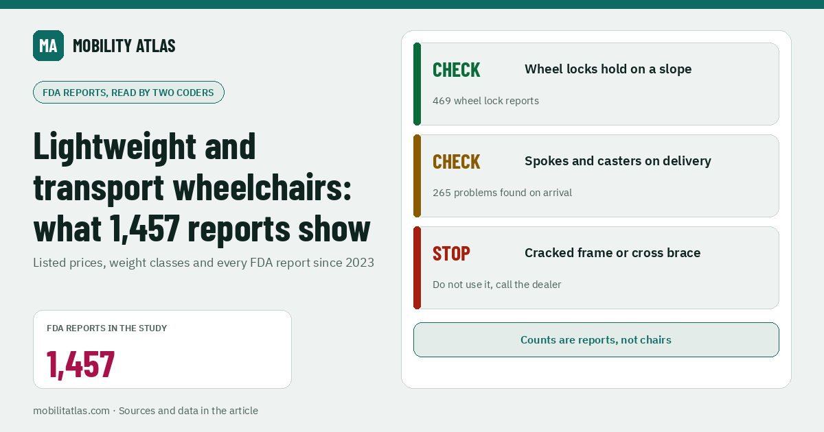 Cover: Lightweight, transport and travel wheelchairs in 2026: weights, prices and what 1,457 FDA reports show